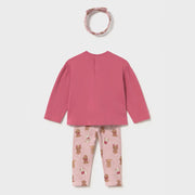 Rear view of the Mayoral pink leggings set & headband.