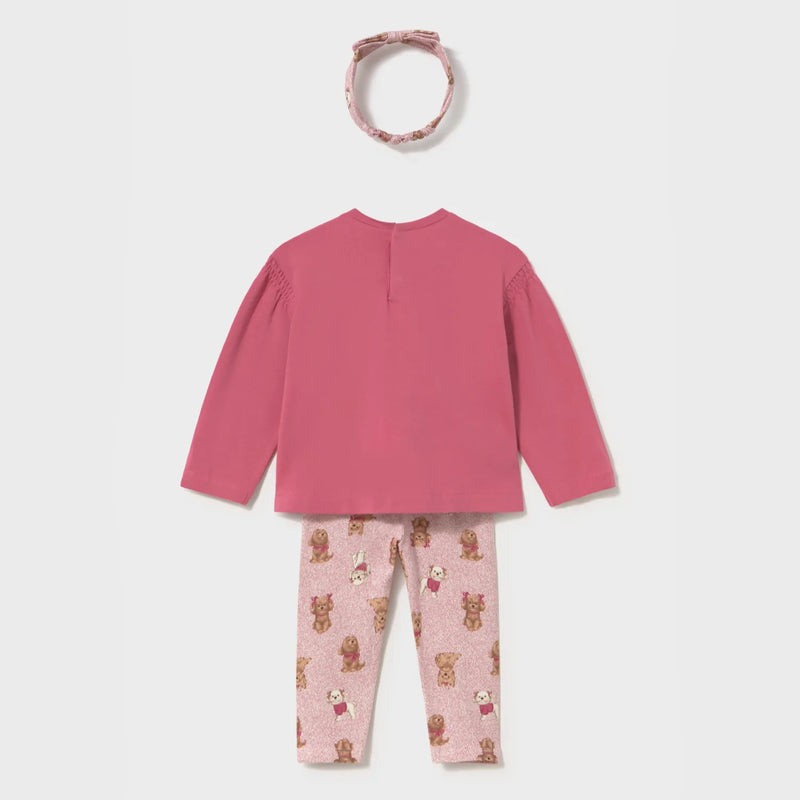 Rear view of the Mayoral pink leggings set & headband.
