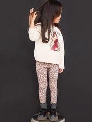 Mayoral brown leopard print leggings set, modelled by girl.