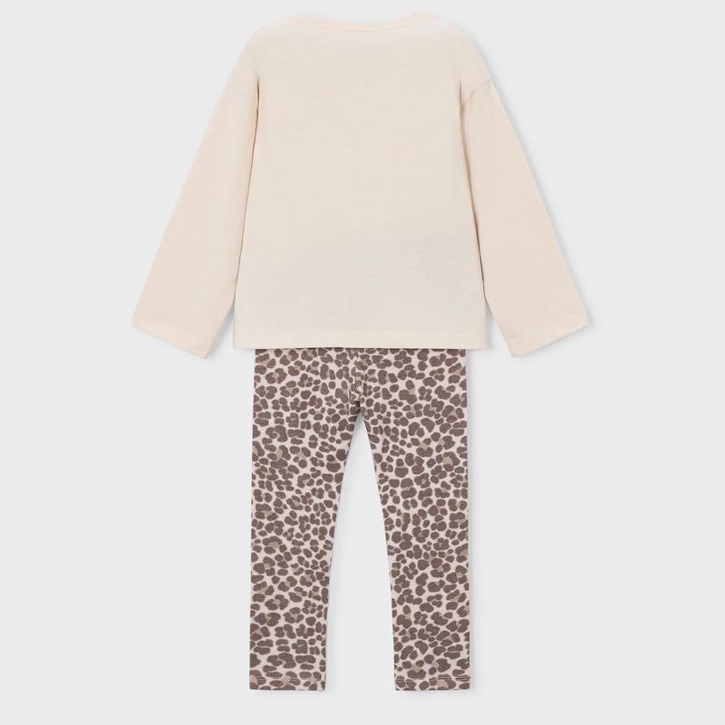 Rear view of the Mayoral girl's leopard print leggings set.