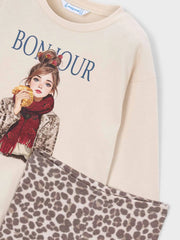 Closer look at the Mayoral leopard print leggings set.