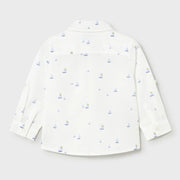 Rear view of the Mayoral white sailboat shirt.