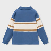 Back of the Mayoral blue long sleeve colourblock polo shirt.