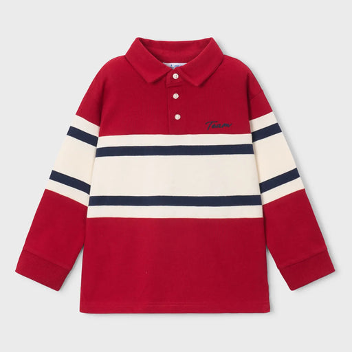 Mayoral red long sleeve colourblock polo shirt - 04140.