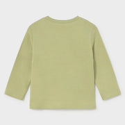 Back of the Mayoral green long sleeve dino t-shirt.