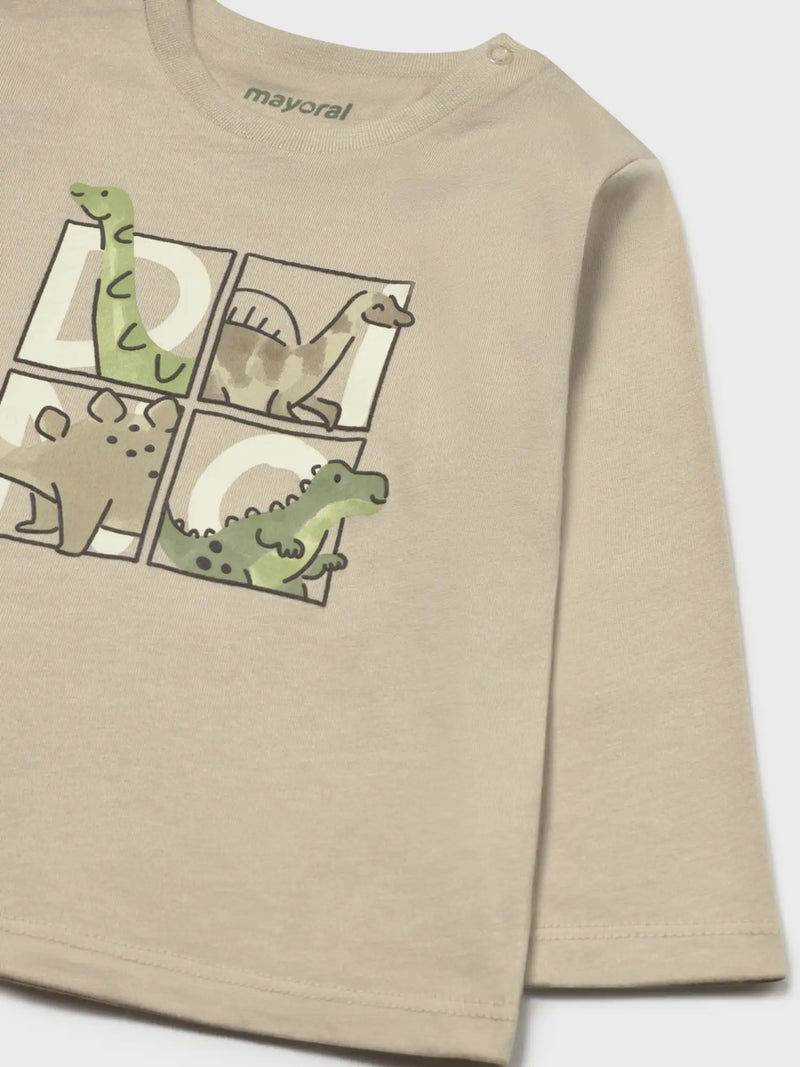 Closer look at the Mayoral long sleeve dino t-shirt.