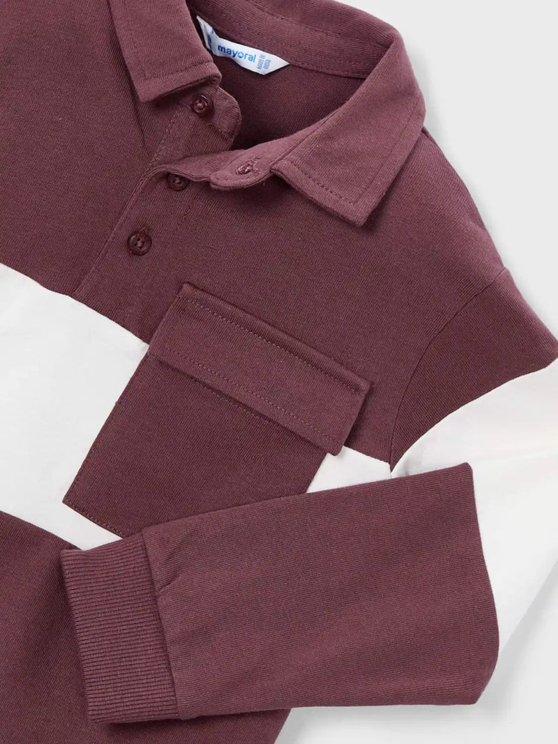 Closer look at the Mayoral long sleeve polo shirt.