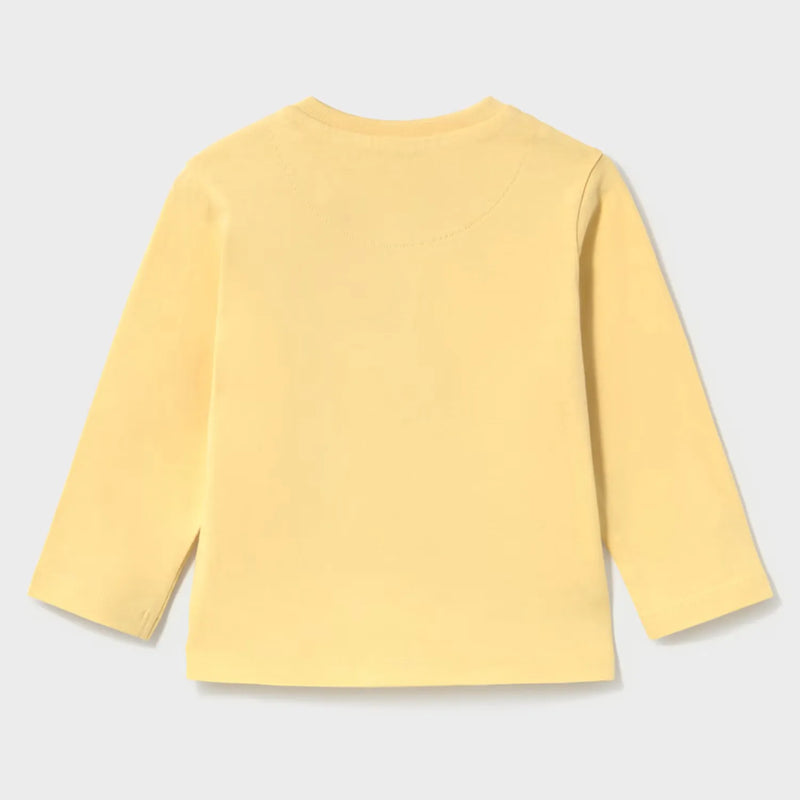 Back of the Mayoral yellow long sleeve race car t-shirt.