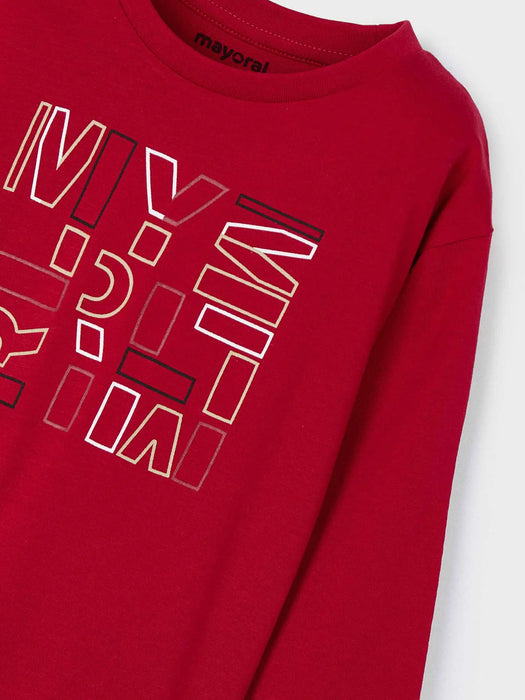 Mayoral red t-shirt with abstract logo print.