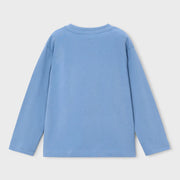 Rear view of the Mayoral blue long sleeve t-shirt.