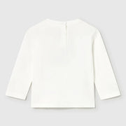 Rear view of the Mayoral cream long sleeve t-shirt.