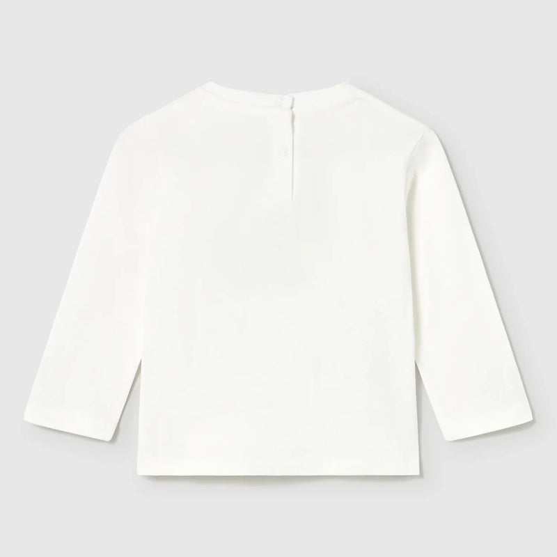 Rear view of the Mayoral cream long sleeve t-shirt.