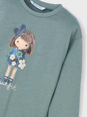 Mayoral green t-shirt with rag doll girl print.
