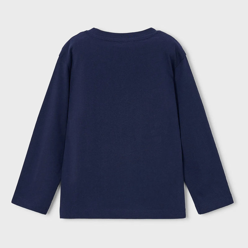 Rear view of the Mayoral navy long sleeve t-shirt.