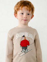 Mayoral beige long sleeve t-shirt, modelled by boy.
