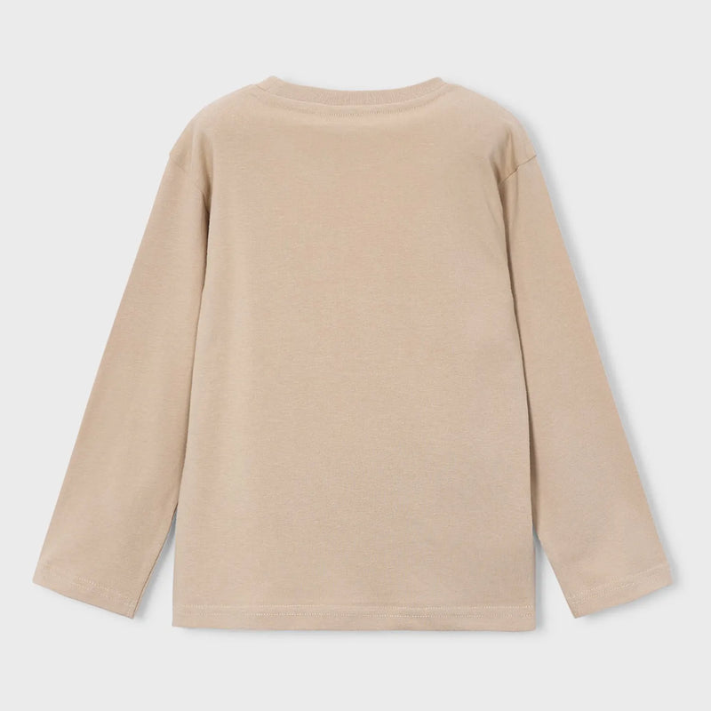 Rear view of the Mayoral beige long sleeve t-shirt.