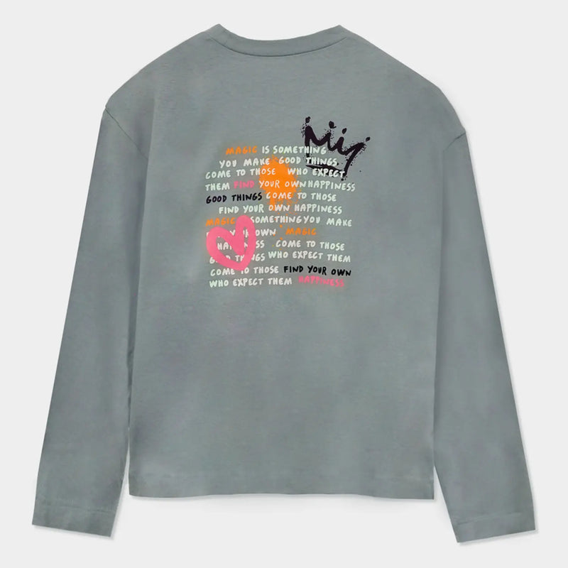 Mayoral long sleeve t-shirt with handwritten text on the back.