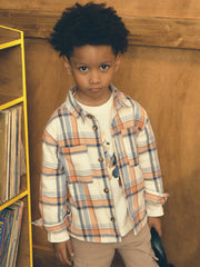 Mayoral cream overshirt, modelled by boy.