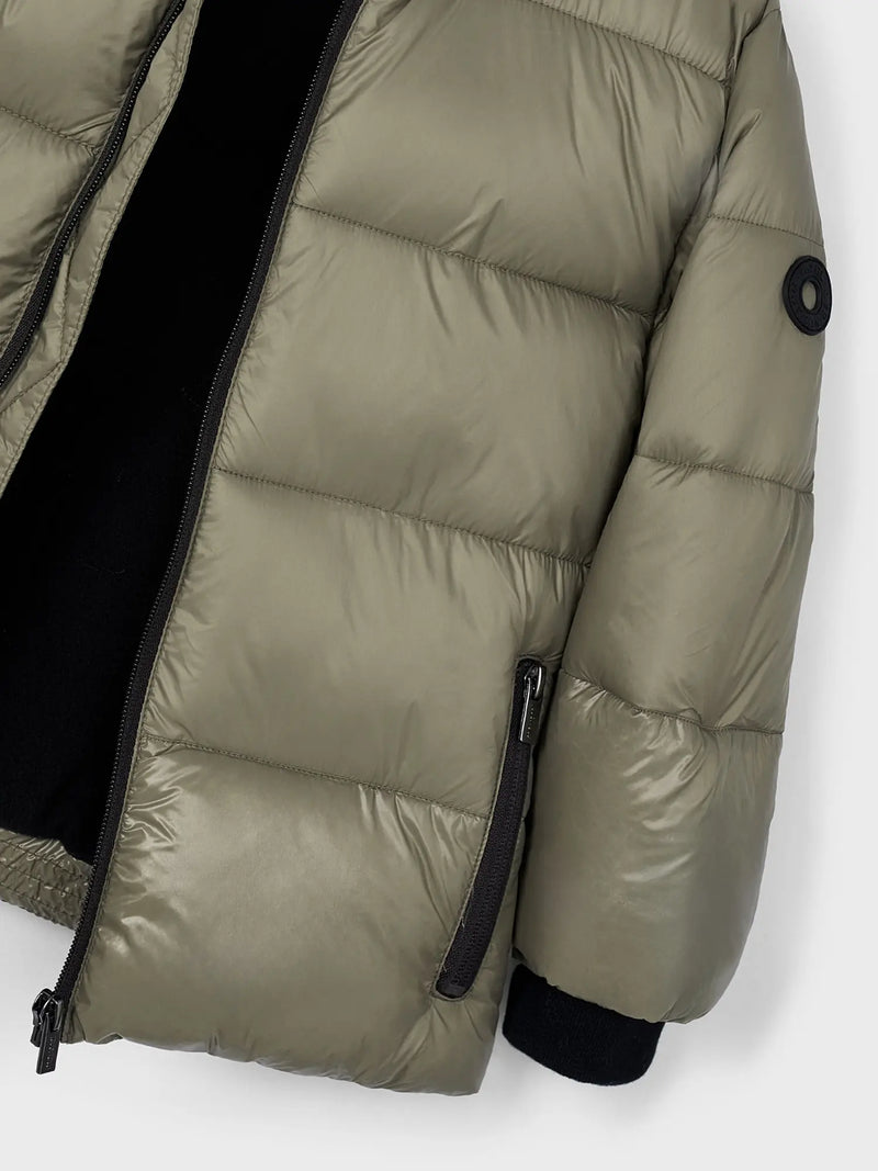 Mayoral puffer jacket with contrasting black inner lining.