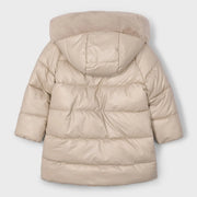 Rear view of the Mayoral beige padded coat.