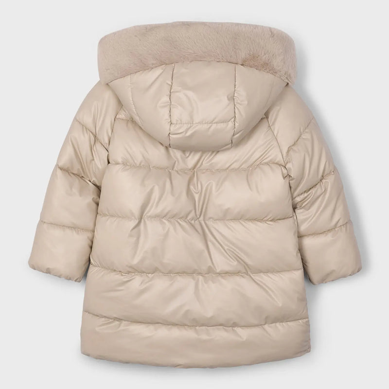Rear view of the Mayoral beige padded coat.