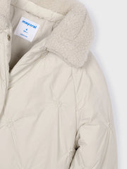 Mayoral beige jacket with sherpa lined collar.