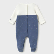 Back of the Mayoral blue patterned babygrow.