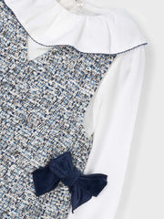 Mayoral tweed dress with large frilled collar.