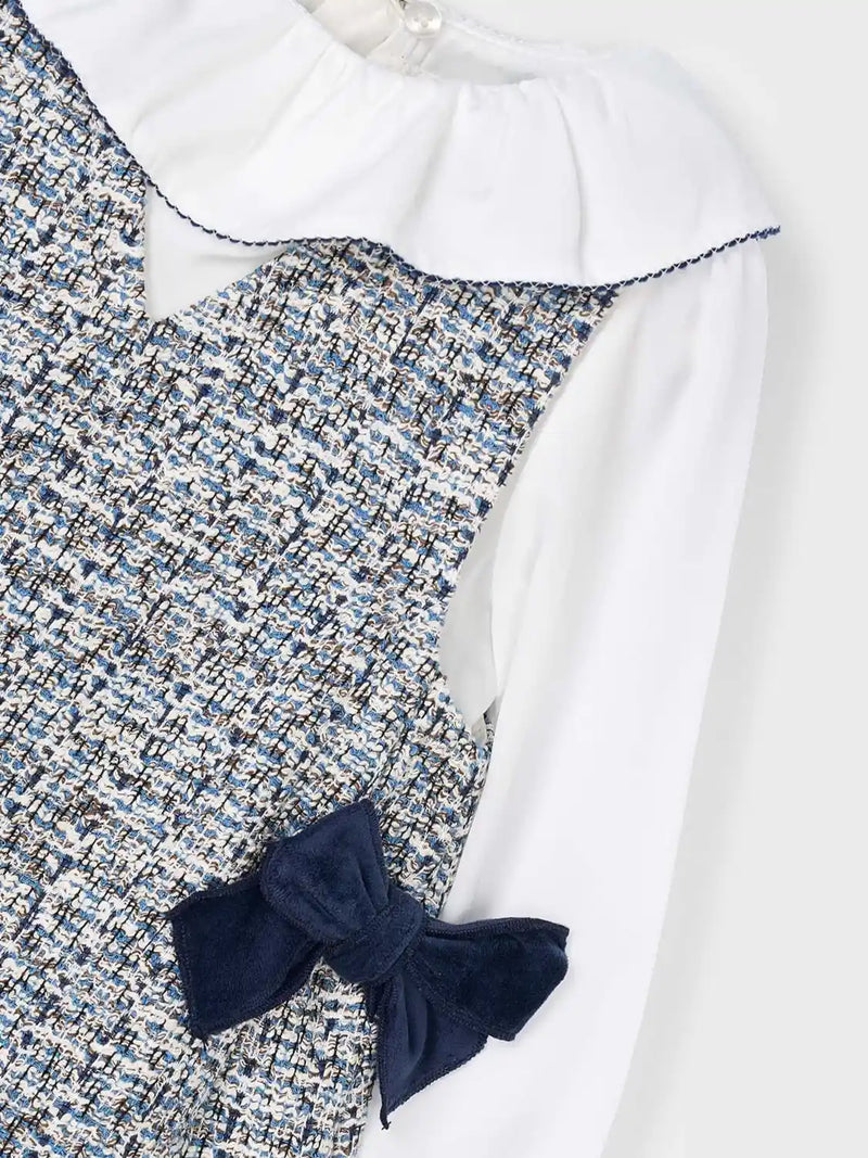 Mayoral tweed dress with large frilled collar.