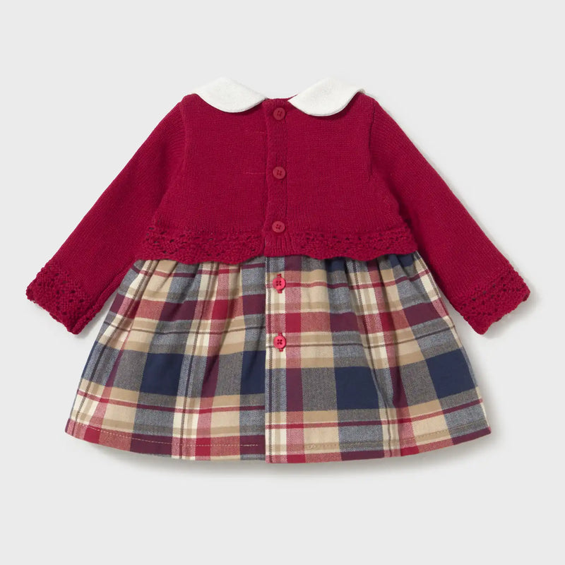 Back of the Mayoral baby girl's plaid dress.
