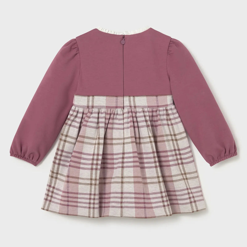 Rear view of the Mayoral pink plaid dress.