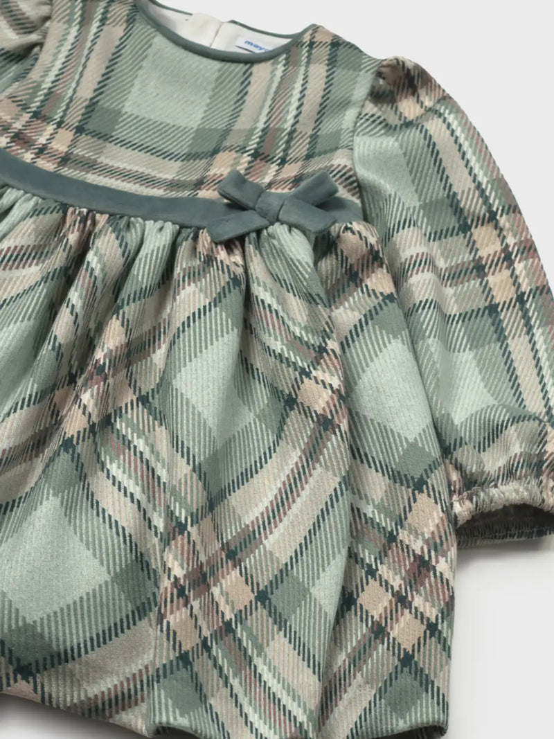 Closer view of the Mayoral plaid dress.