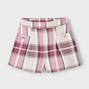 Mayoral girl's pink and beige plaid shorts.