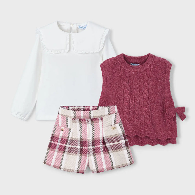 Mayoral girl's plaid shorts set - 04134.
