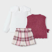 Rear view of the Mayoral plaid shorts set.