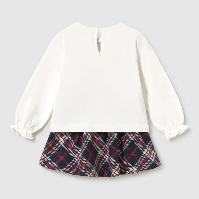 Rear view of the Mayoral plaid skirt set.