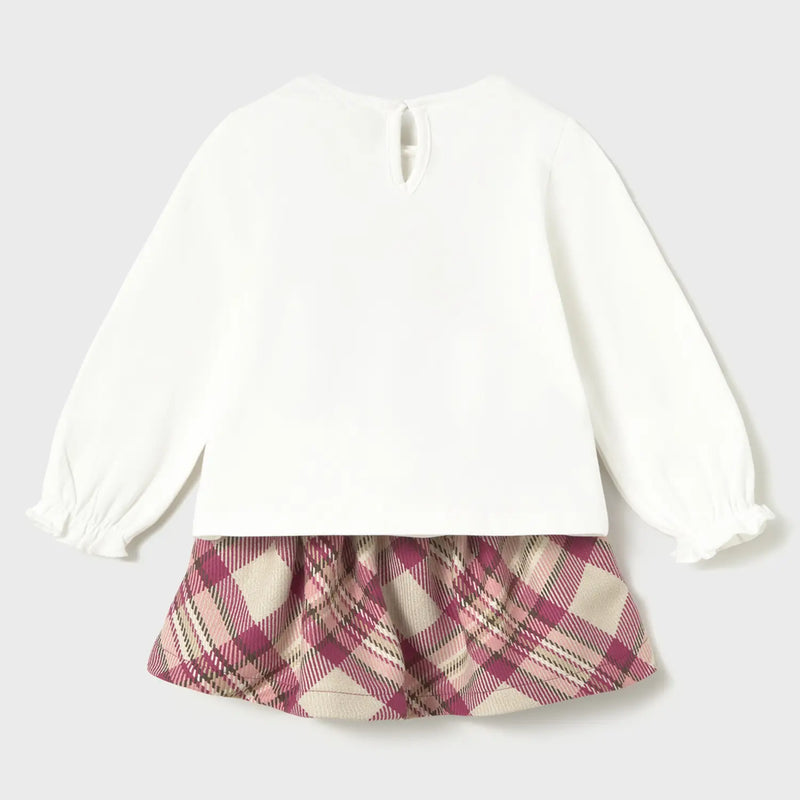 Back of the Mayoral pink plaid skirt set.