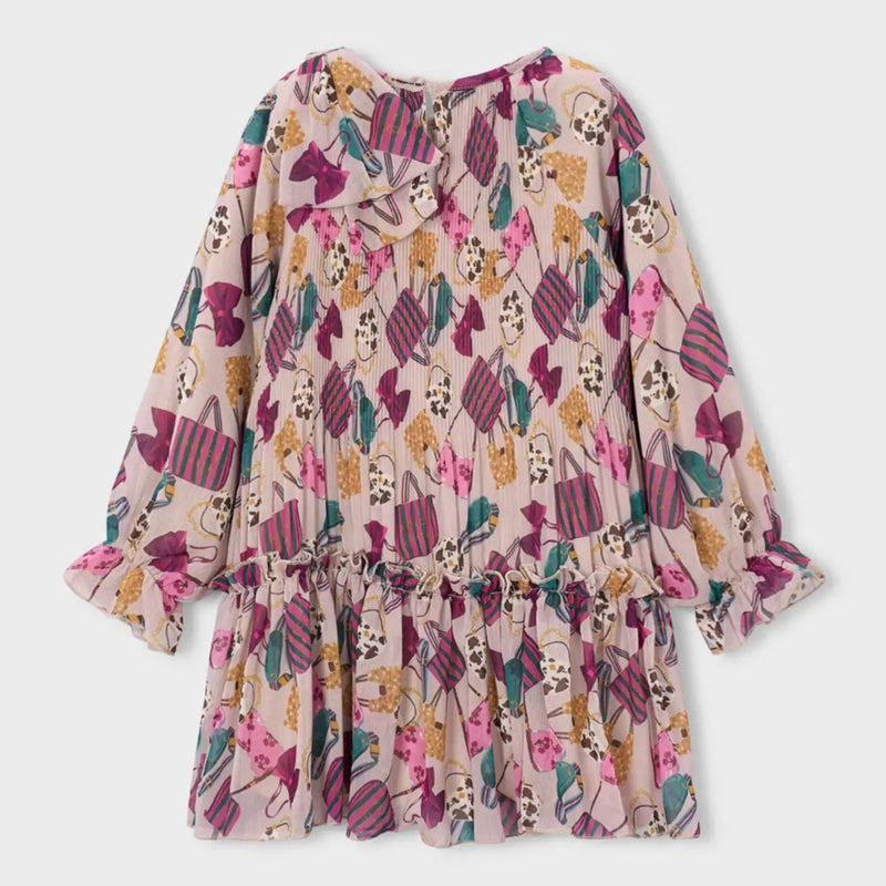 Rear view of the Mayoral pink pleated dress.