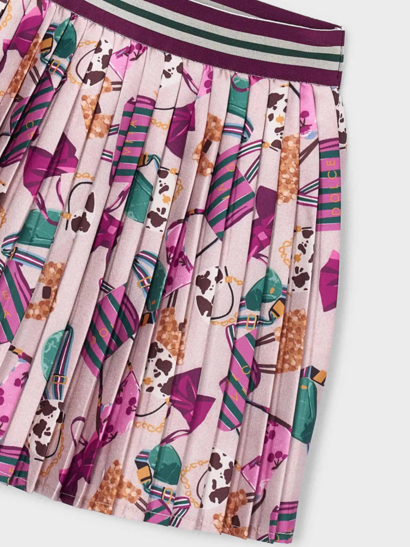 Mayoral pleated skirt with an all over print of stylish handbags.