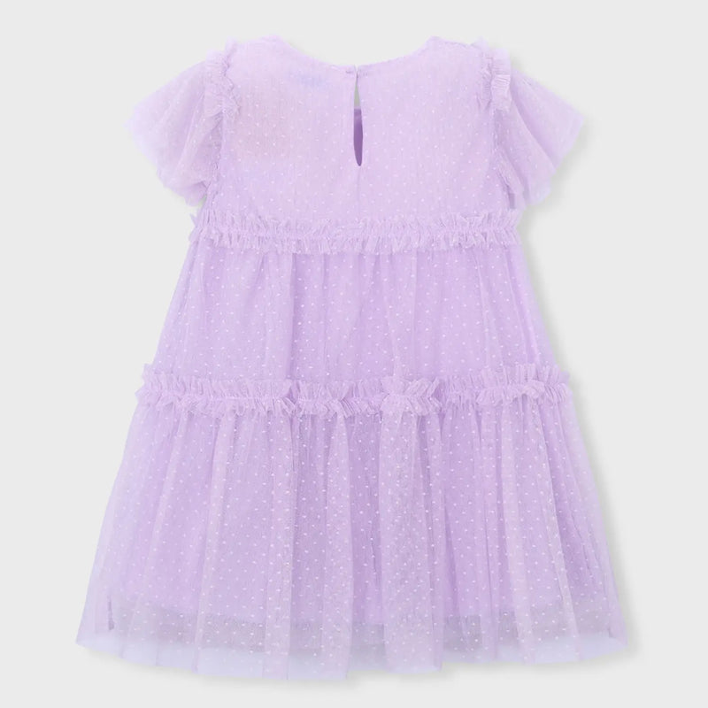 Rear view of the Mayoral pink plumeti dress.