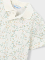 Closer view of the Mayoral moped polo shirt.