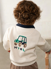 Mayoral polo sweatshirt with fun car logo on the back.