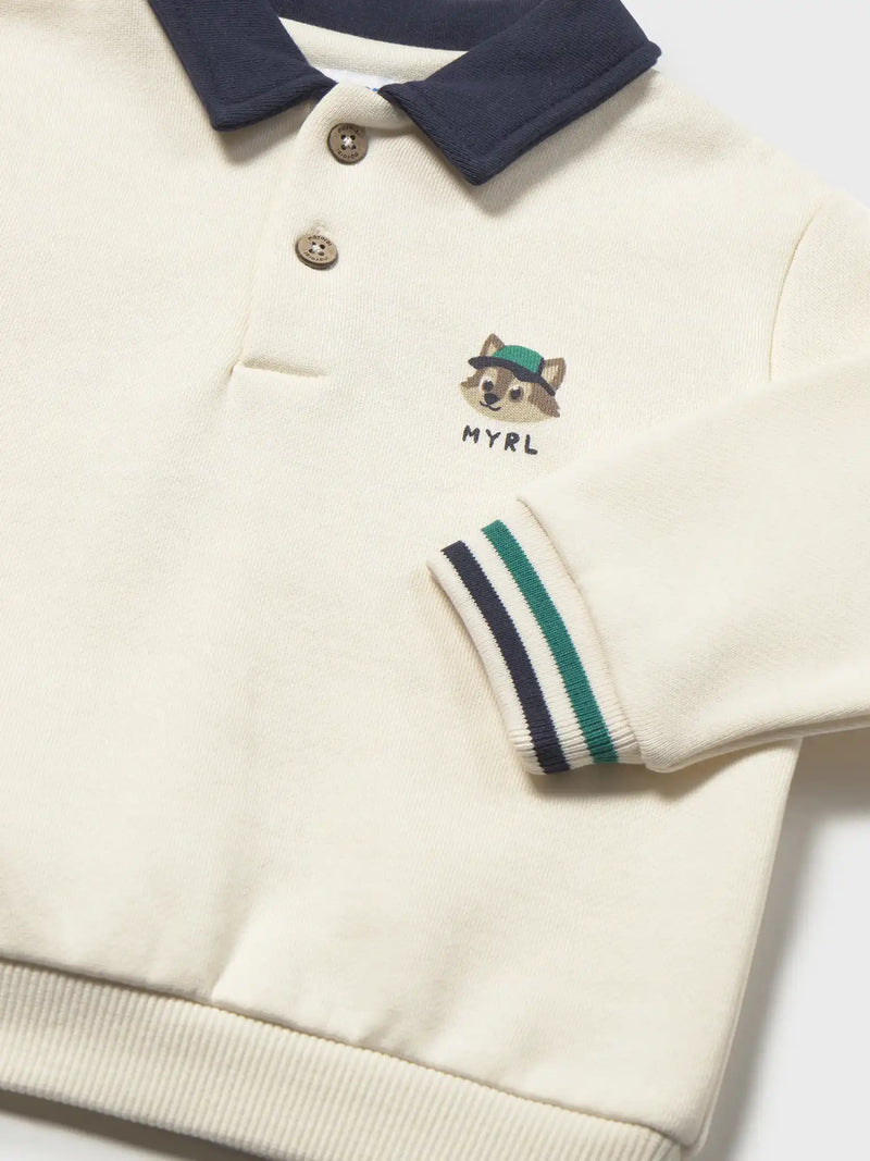 Closer look at the Mayoral polo sweatshirt.