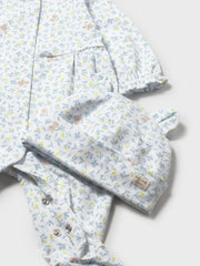 Closer look at the Mayoral printed babygrow & hat.
