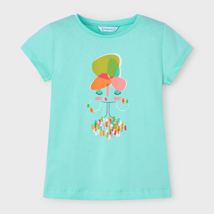 Girl's aquamarine blue t-shirt.