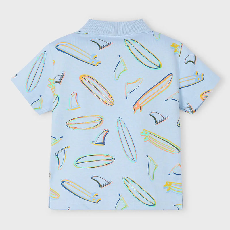 Rear view of the Mayoral printed polo shirt.