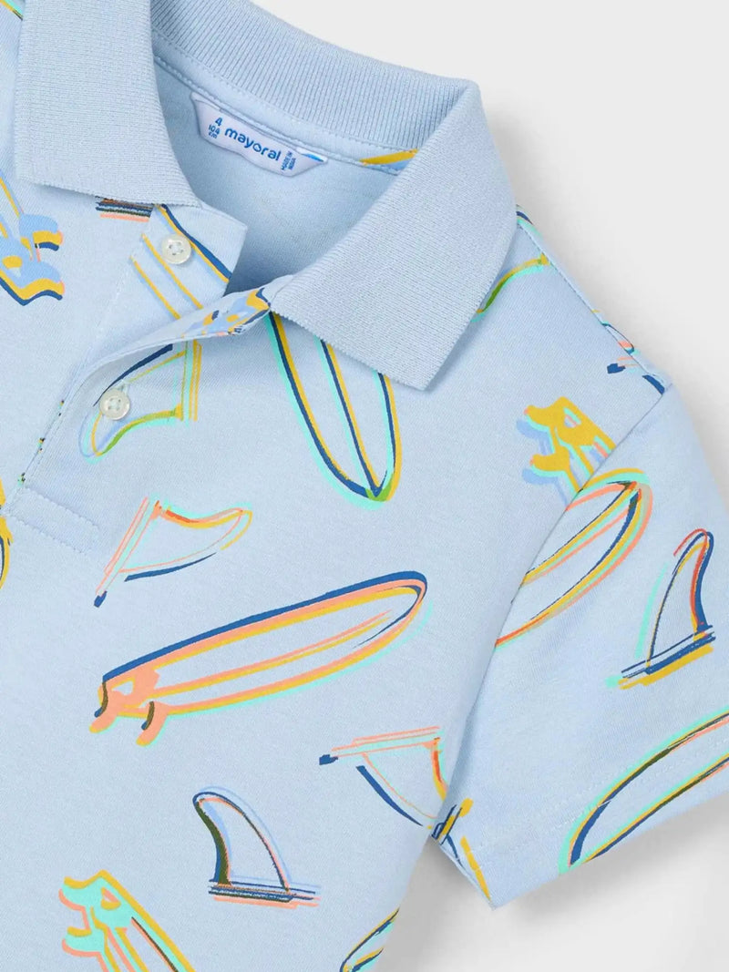 Closer look at the Mayoral printed polo shirt.