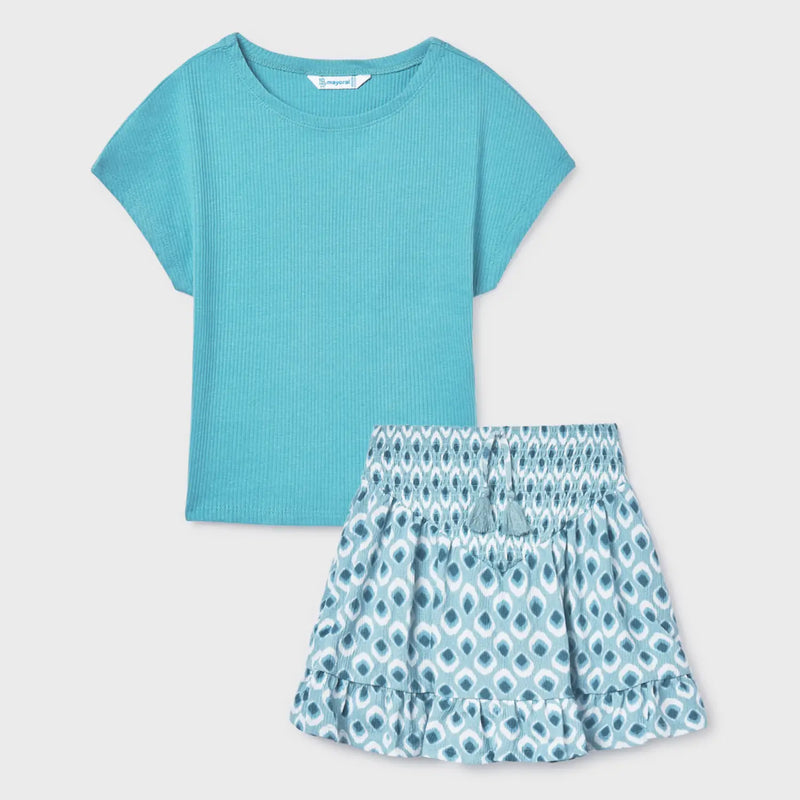 Mayoral girl's jade printed skirt set - 06008.