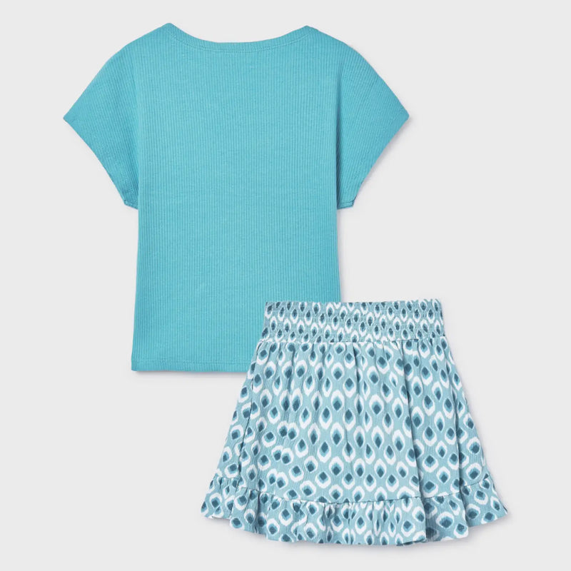 Back of the Mayoral green printed skirt set.