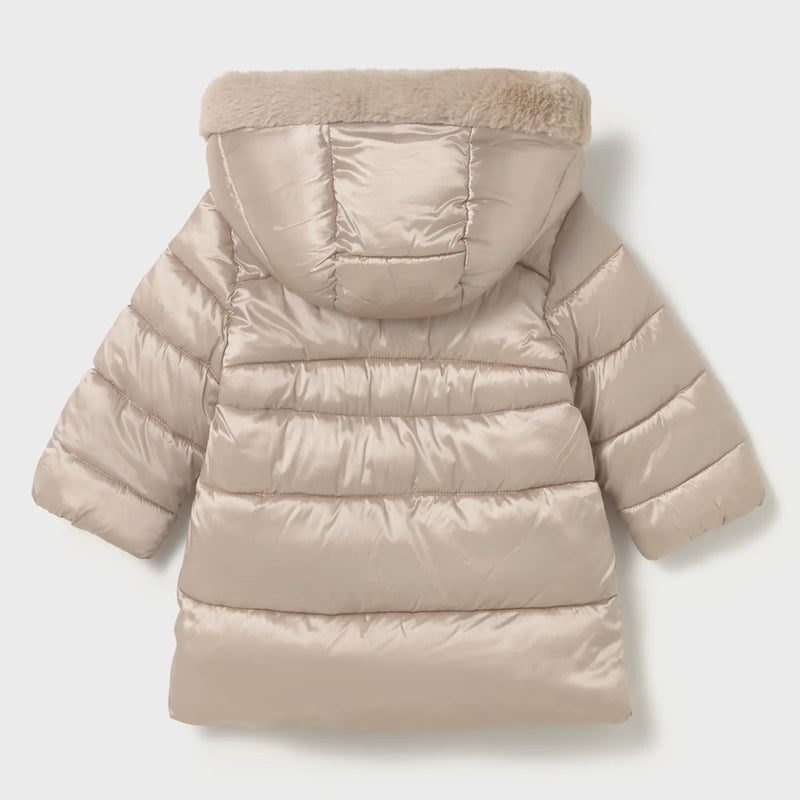 Back of the Mayoral beige puffer jacket.
